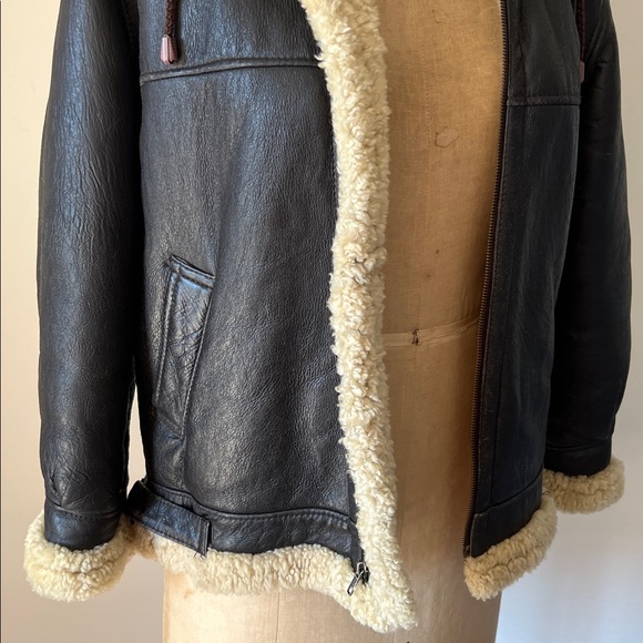 Vintage Shearling Sheepskin Leather Aviator Bomber Jacket - Picture 6 of 17
